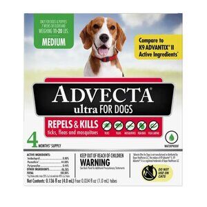 Advecta Ultra For Dogs Medium 11-20 Lbs Flea Tick Mosquito Treatment 4-Month Sup